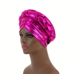 Rose Red Turban Cap Hot Stamping Braided Hijab Hat