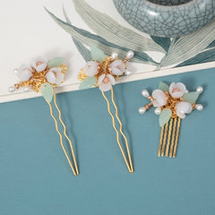 Vintage Faux Pearl Flower Hair Clip U Shaped Hairpin