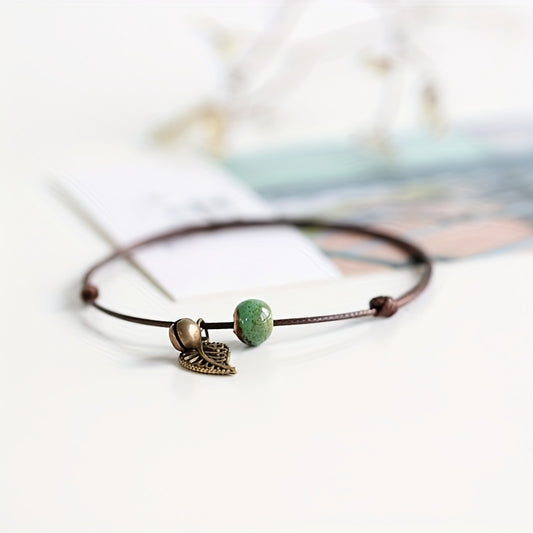 Vintage Leaf Pendant Anklet Waterproof Ankle Bracelet for Women