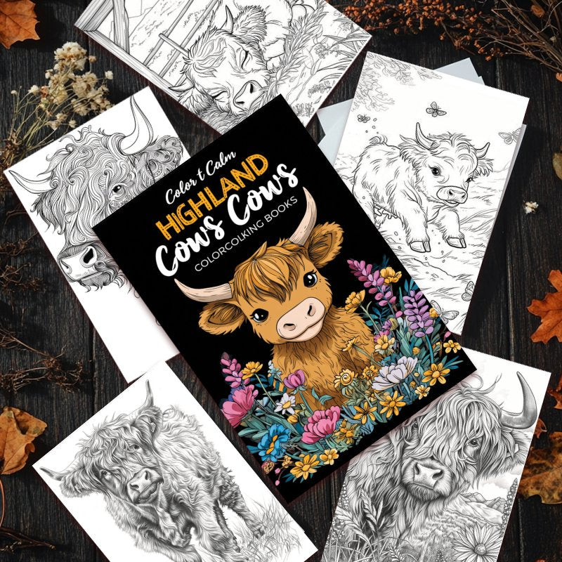 Highland Cow Coloring Book Thickened Paper 22 Pages