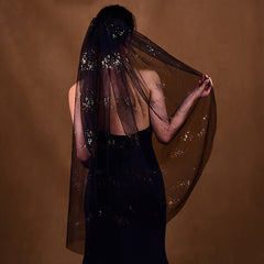 Golden Sequin Single Layer Wedding Veil for Stylish Bride