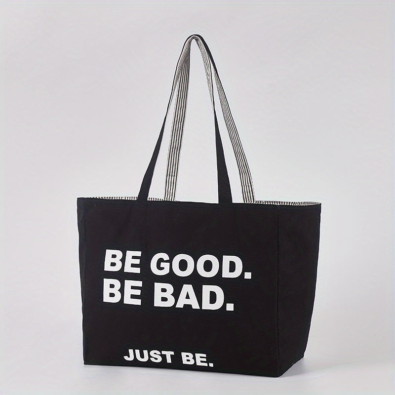 Letter Print Shoulder Bag Canvas Large Capacity Organizer