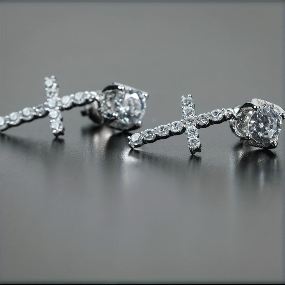 Men's Unisex Zirconia Cross Stud Earrings Hip Hop Punk Pendant Accessories