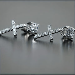 Men's Unisex Zirconia Cross Stud Earrings Hip Hop Punk Pendant Accessories