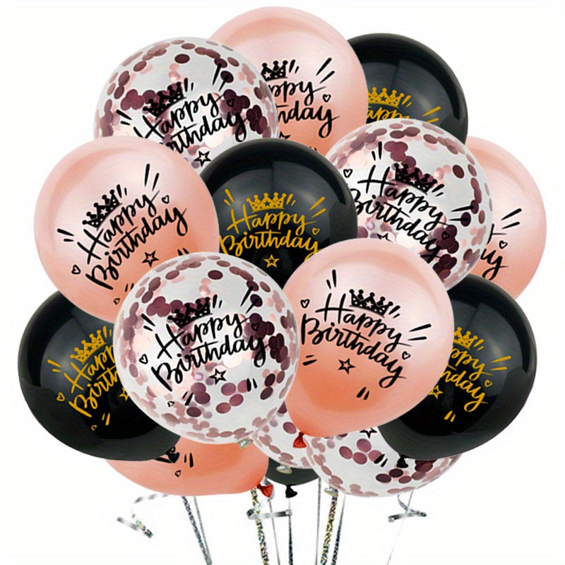 15pcs Happy Birthday Latex Printed Balloons 30 48 Cm Yellow Rose Golden