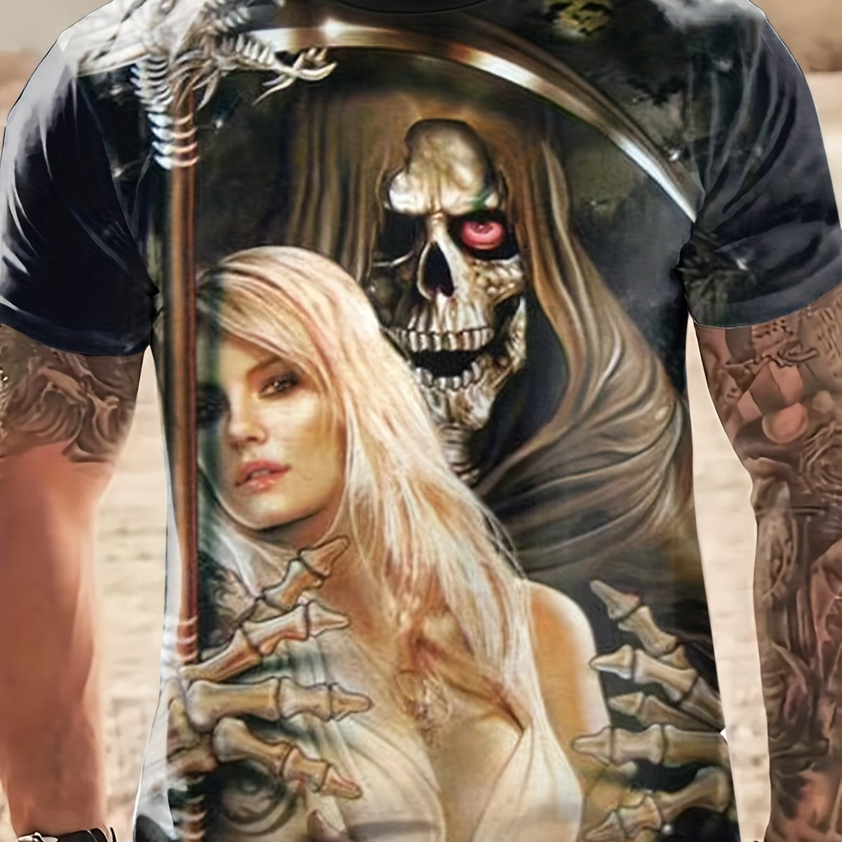 Men's 3D Skeleton & Beauty Graphic T Shirt Short Sleeve Tee