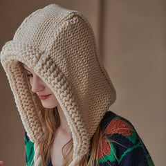 Women's Winter Hat Knitted Braided Hoodie, Valentine's Day Gift