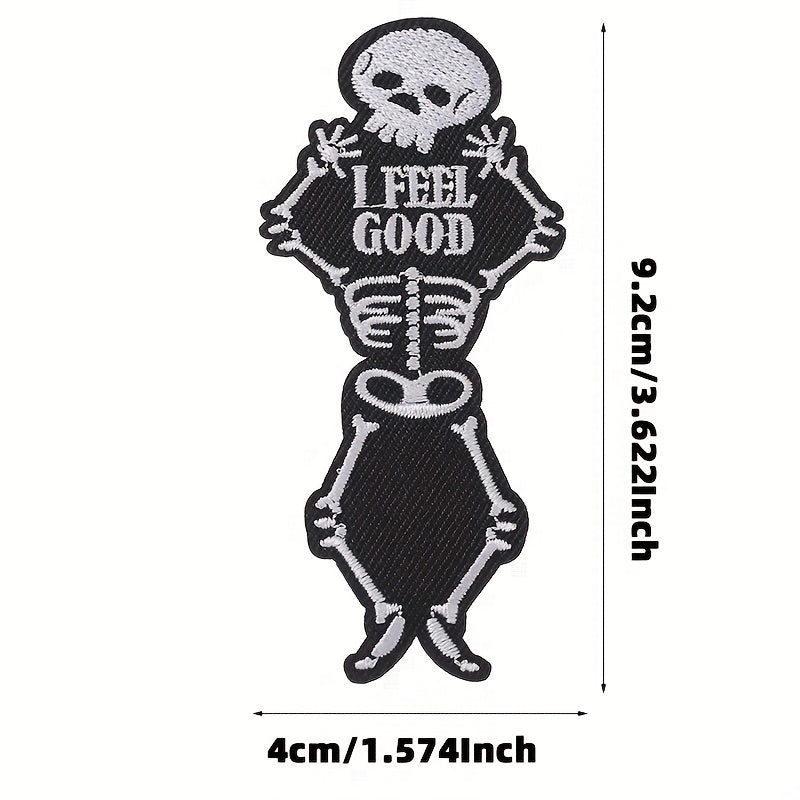 6pcs Halloween Punk Style Skull Cloth Stickers Embroidered Cloth Stickers