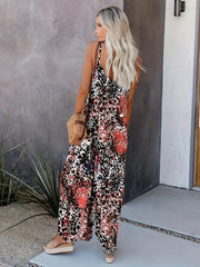 Leopard Print Wide Leg Cami Jumpsuit Boho Sleeveless Jumpsuit