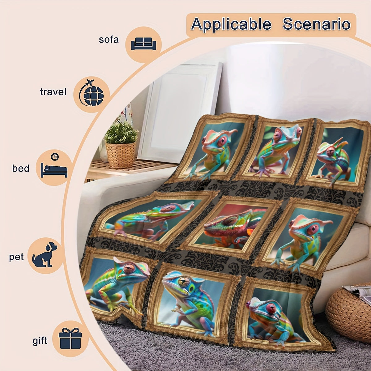 Chameleon Photo Frame Blanket Soft And Warm For Bed And Sofa Camping