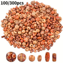 100-300pcs Mixed Size Shape Wooden Beads Large Hole Craft Beads