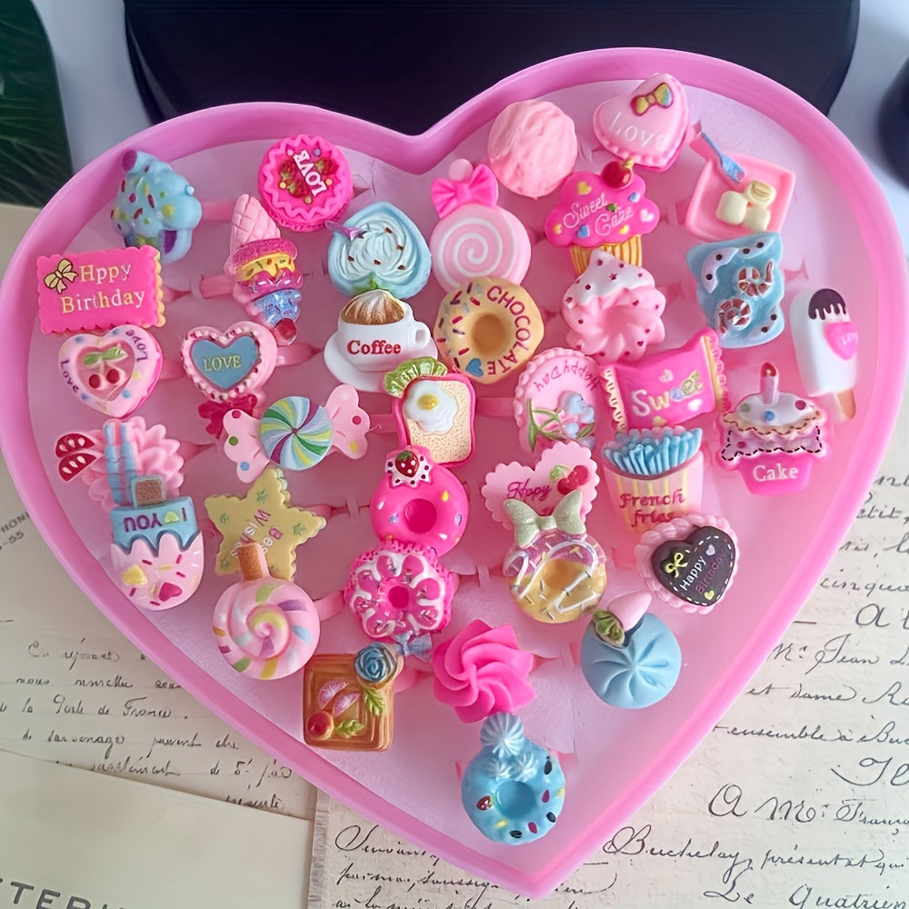 10Pcs Mixed Jewelry Plastic Rings for Girls Resin Candy Heart Ring