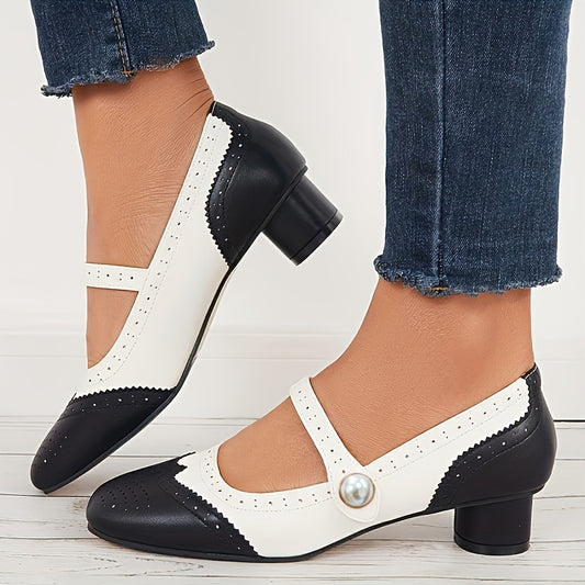 Women's Retro Colorblock Low Heels Mary Jane Dress Pumps