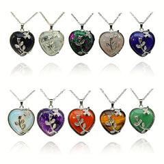 Leaf Heart Crystal Healing Pendant Necklace