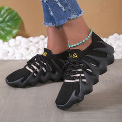 Women's Plaid Pattern Sneakers Low Lace Up Mesh Shoes