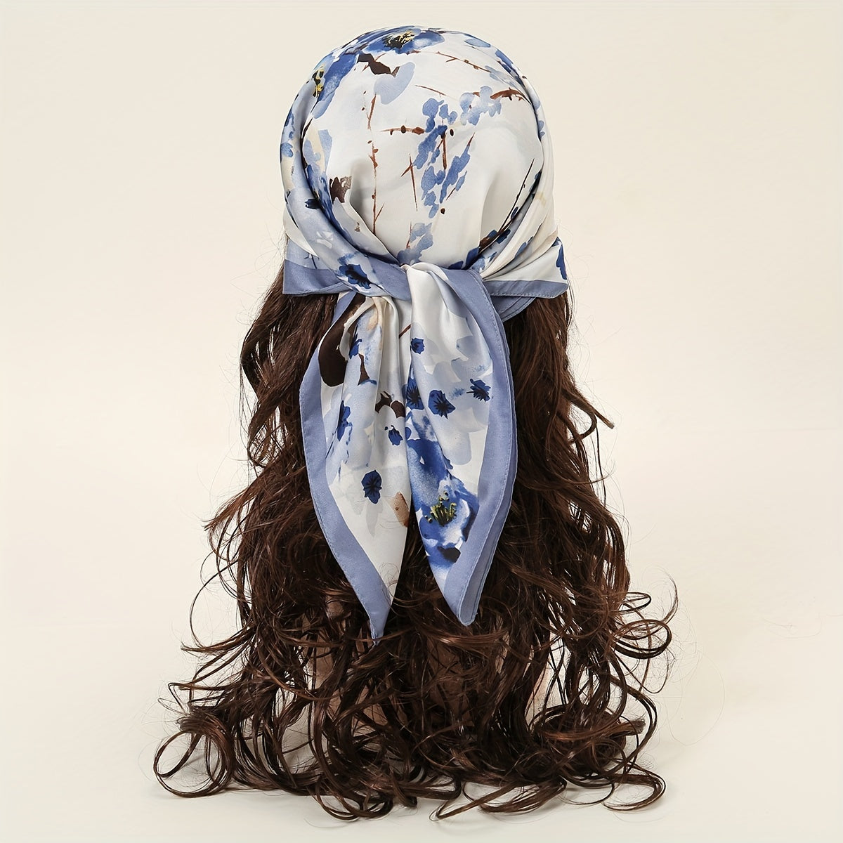 Tie Dye Plum Print Square Scarf Satin Ink Flower Neckerchief