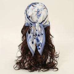 Tie Dye Plum Print Square Scarf Satin Ink Flower Neckerchief