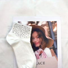 Polka Dot Rhinestone Crew Socks, Soft & Warm Women's Stockings