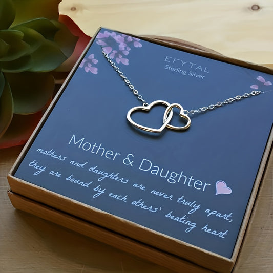 Mother & Daughter Silver Interlocking Heart Necklace