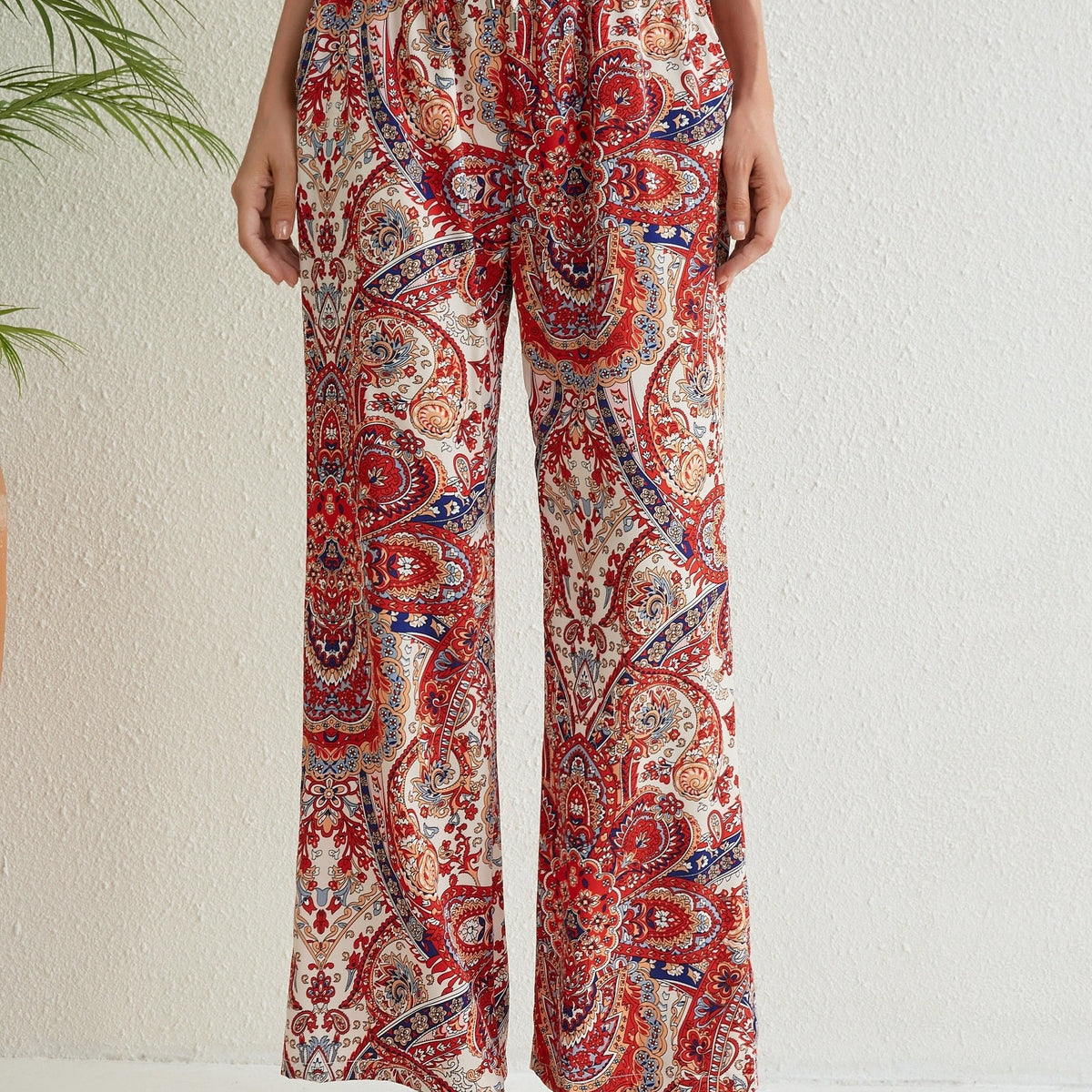 Paisley Print Drawstring Pants Bohemian Pants For Spring & Summer