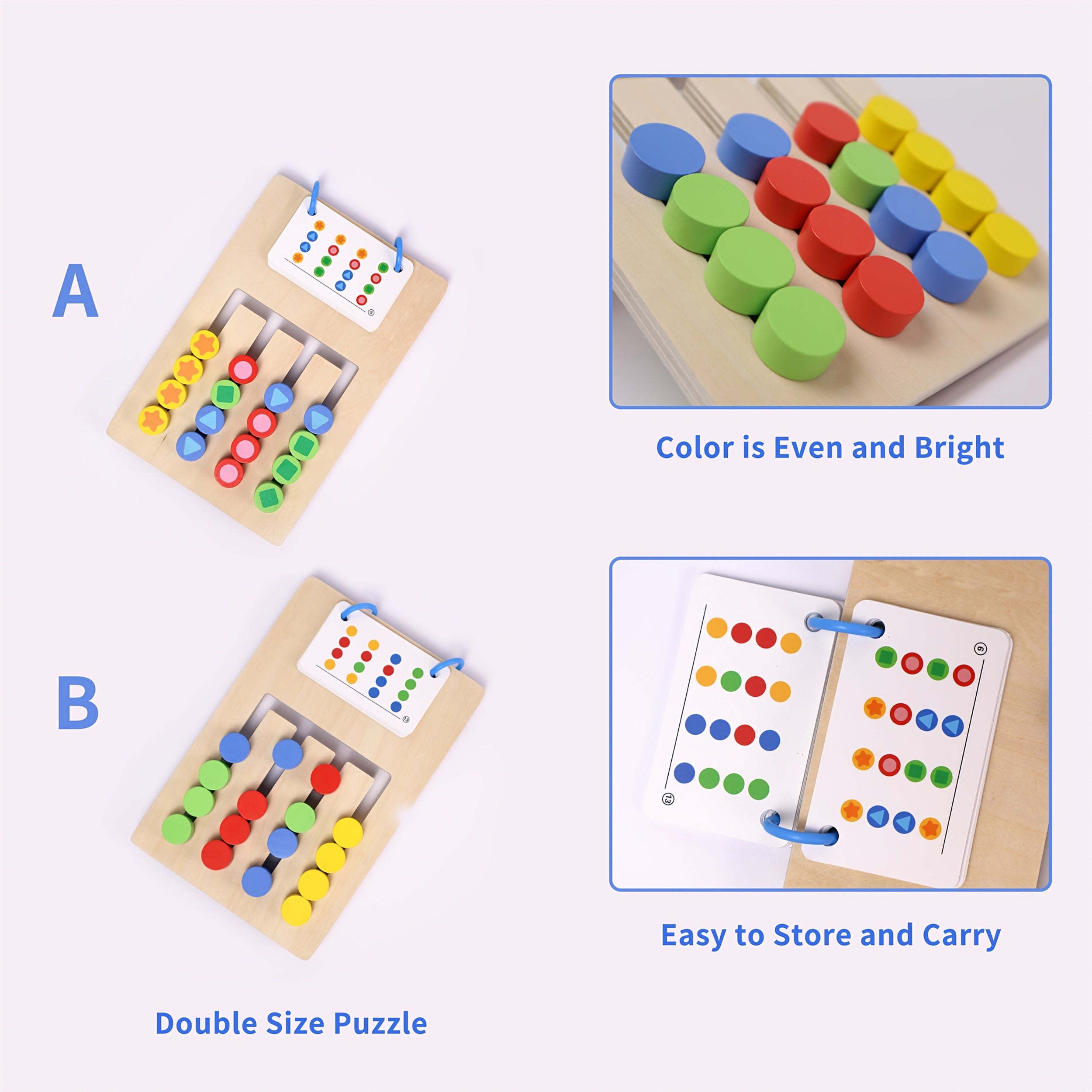 Wooden Matching Slide Puzzle for Kids 3 6 Years Shape Sorting Game