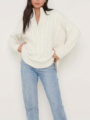  Solid Cable Zip Up Sweater
