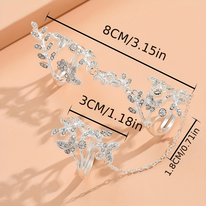 Leaf Shape Mittens Finger Ring Inlaid Rhinestone Finger Jewelry