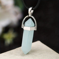 Moonstone Glow Crystal Necklace - Aqua Glowing Glass Crystal Point