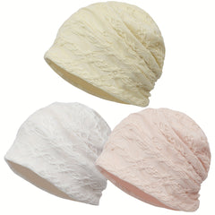 Embossed Cotton Slouchy Beanie Solid Lightweight Knit Hat
