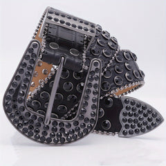 Crocodile Pattern Rhinestone Belt Sparkling Vintage PU Leather Waistband