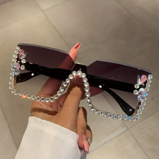 Square Rimless Sunglasses Rhinestone UV400 Shades