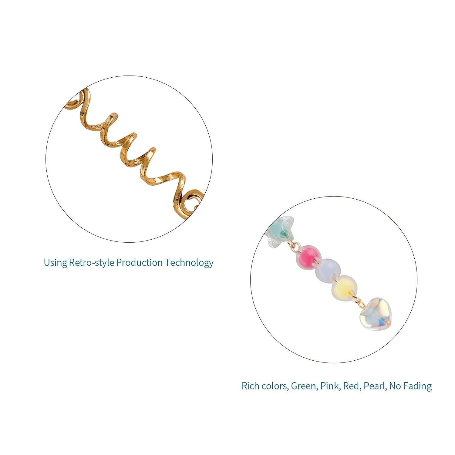 6pcs Colorful Faux Pearl Hair Jewelry For Braids Tassels Dreadlock Rings Charm