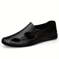 Men's Breathable No Tie Lace Cut Out Leather Shoes