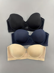 3 Pack Plus Size Strapless Push Up Removable Strap Bra Set