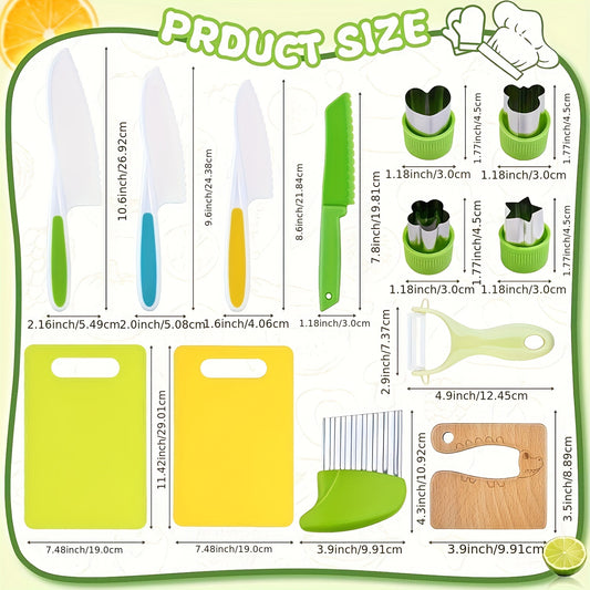 13pcs Kids' Cooking Set with Safe Knives Cutting Board & More