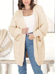  Cable Knit Long Sleeve Open Front Sweater Cardigan