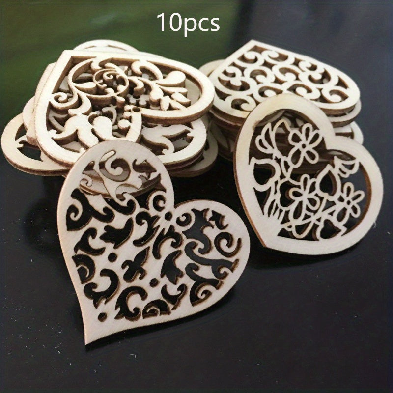 10pcs Wooden Love Flower Shapes for DIY Projects - 53mm