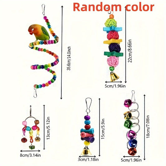 Colorful Bird Toy Set with Chewing Swing, Beads, Bell, and String