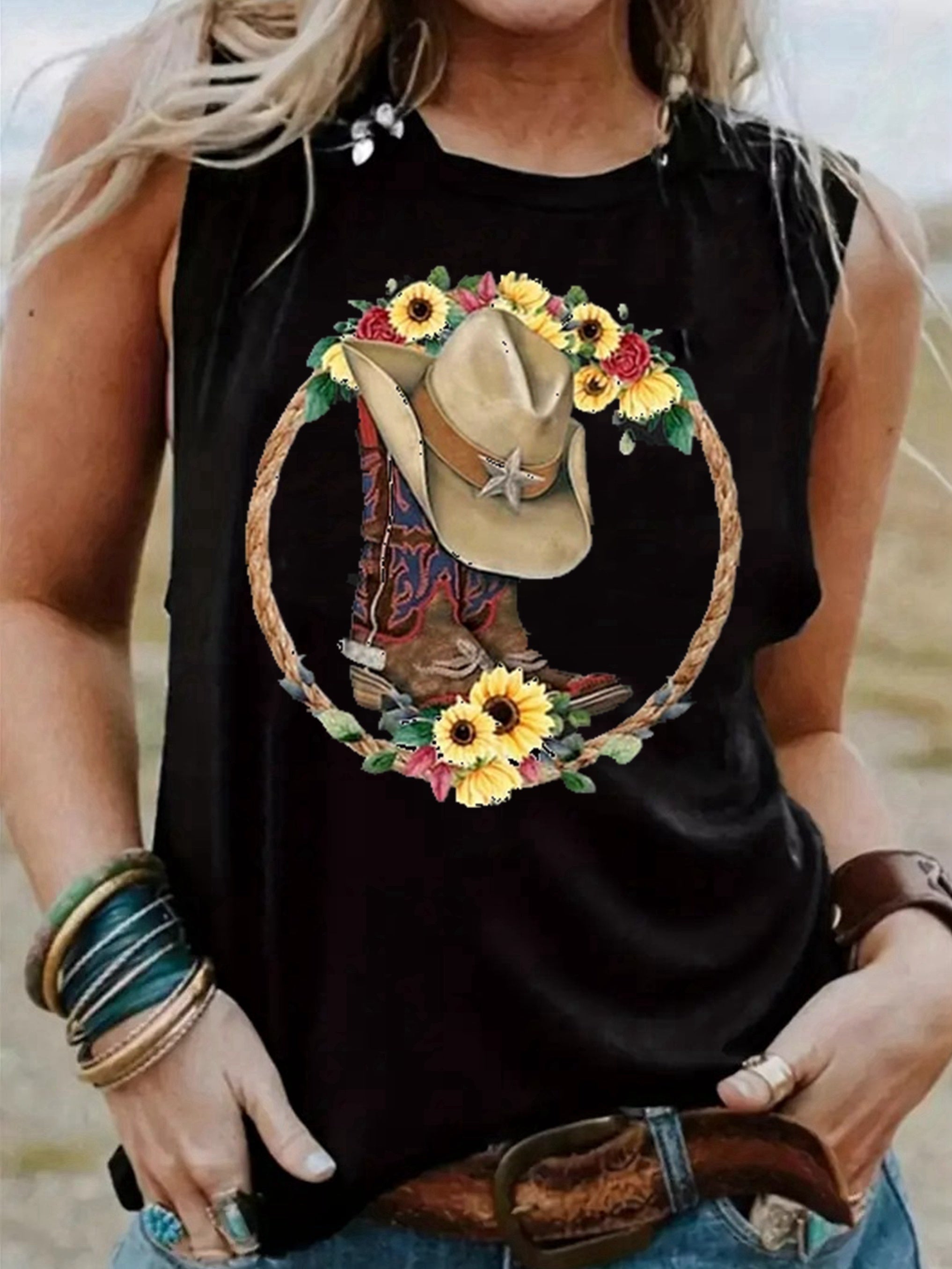Vintage Western Boot Print Tank Top
