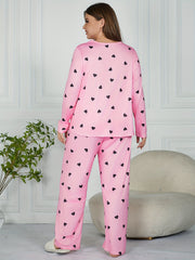  Heart Print Long Sleeve Tee & Pants Pajamas Set