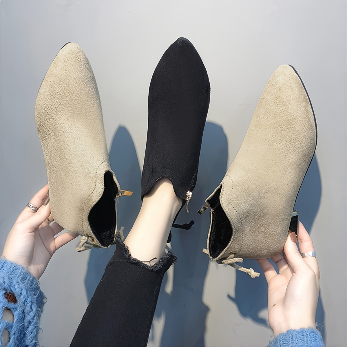 Women's Chunky Heeled Suede Ankle Boots Solid Short Boots