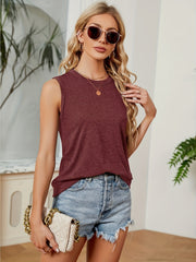  Solid Round Neck Stretch Tank Top