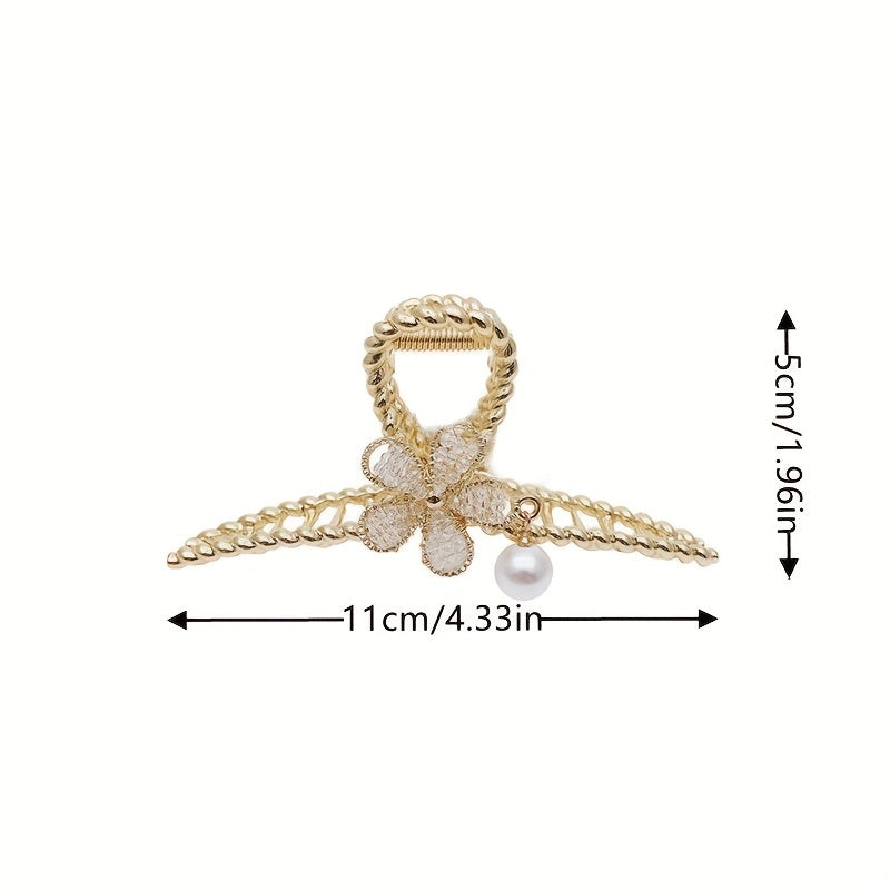 Alloy Hair Claw Clip Beaded Flower Faux Pearl Hair Claw Nonslip Shark Claw