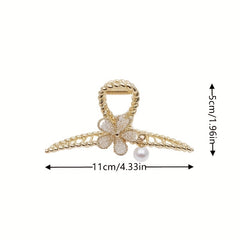 Alloy Hair Claw Clip Beaded Flower Faux Pearl Hair Claw Nonslip Shark Claw