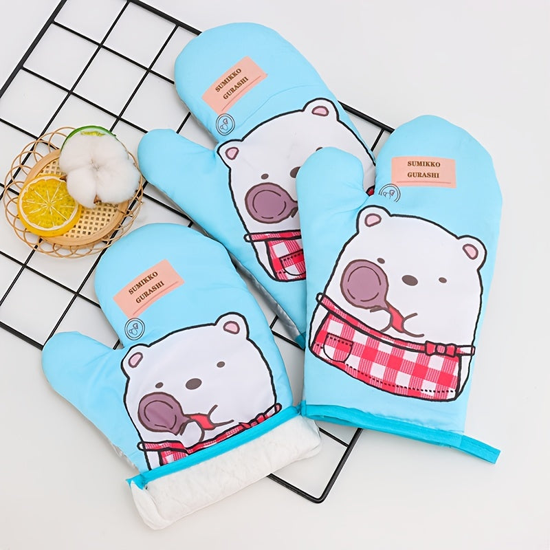 2pcs Oven Mitts Gentleman Print Pattern Gloves Mat Set