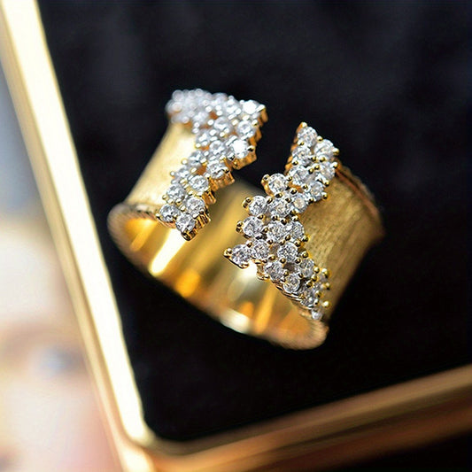 Golden Ring Female Zircon Cocktail Party Ring Wedding Jewelry Gift