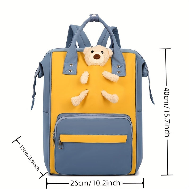 Bear Decor Backpack Cartoon Multifunctional Colorblock Rucksack