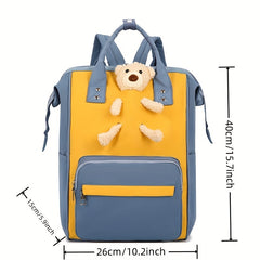 Bear Decor Backpack Cartoon Multifunctional Colorblock Rucksack