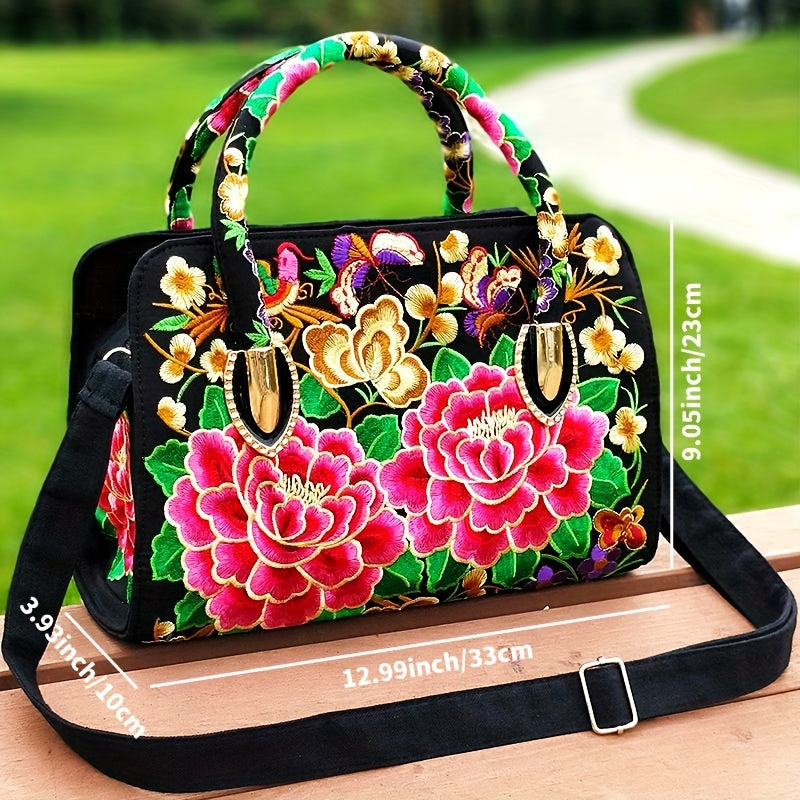 Flower Embroidered Handbags Ethnic Style Crossbody Bag Canvas Satchel Purse