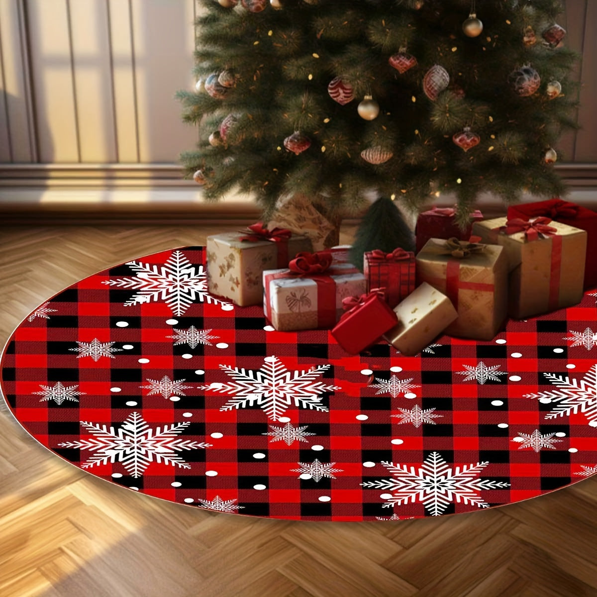 Red Tree Skirt Christmas Decorations Farmhouse Holiday Home Party Decor